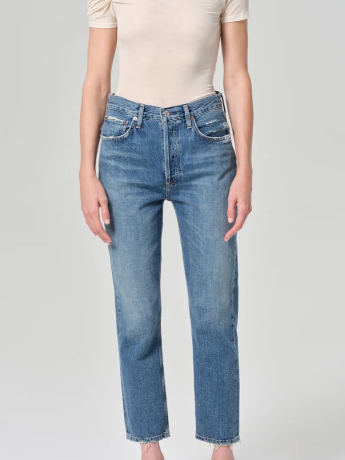 Agolde Riley High Rise Straight Crop Jeans - Light Blue